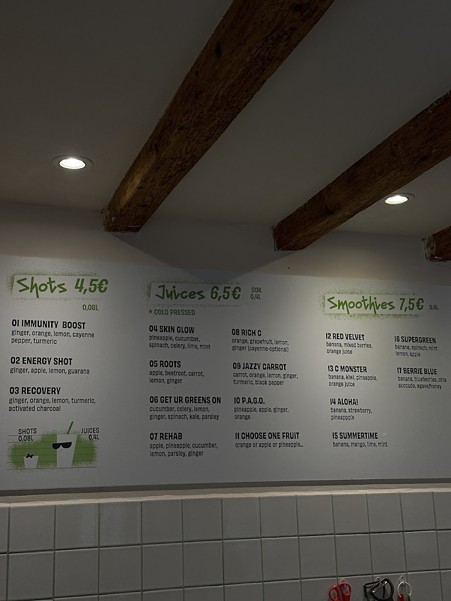 Ginger juice & smoothie bar Menu 1
