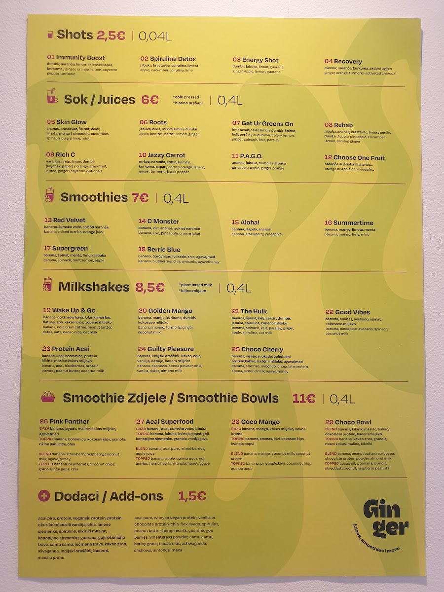 Ginger juice & smoothie bar Menu 2