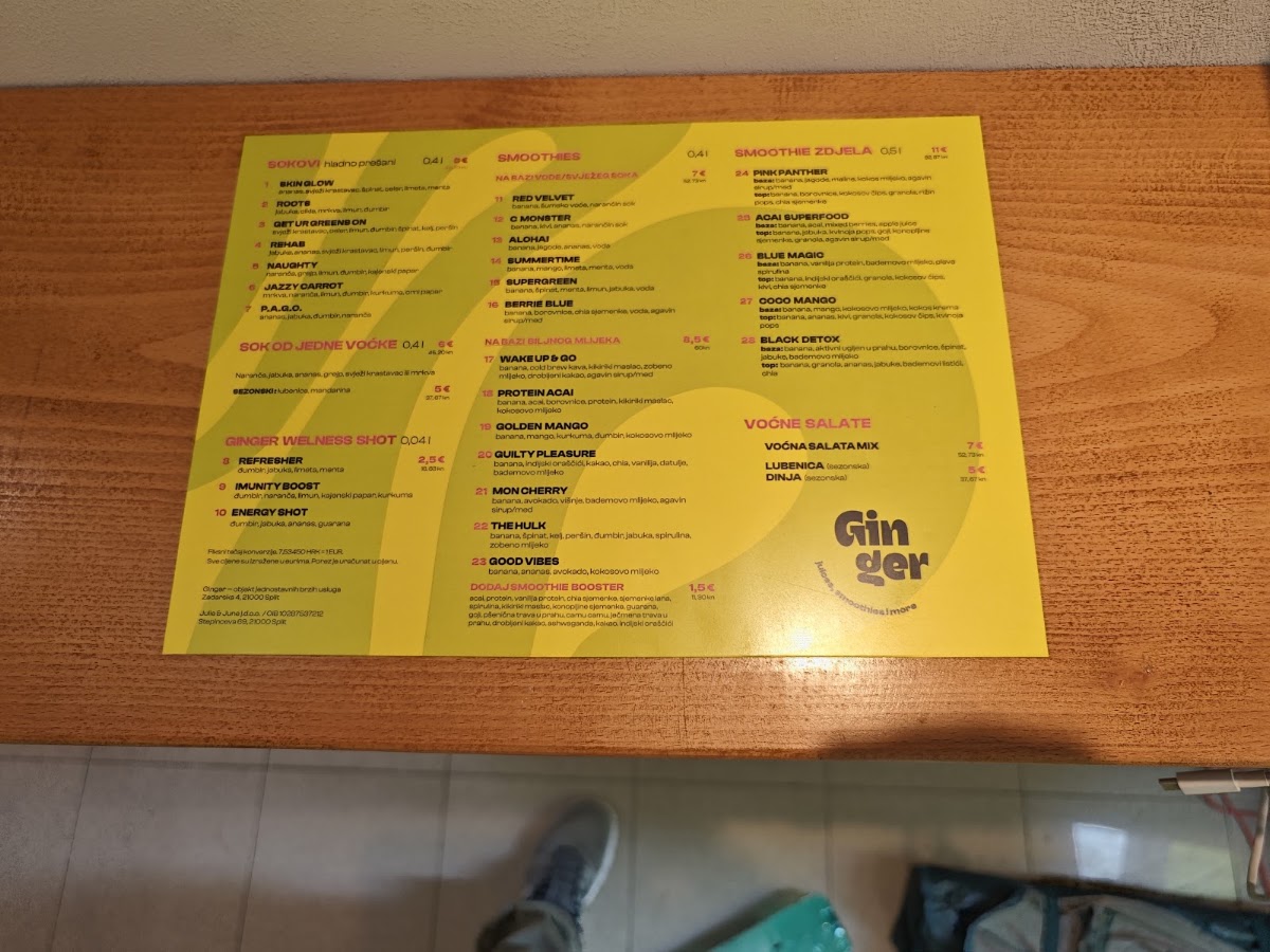 Ginger juice & smoothie bar Menu 8