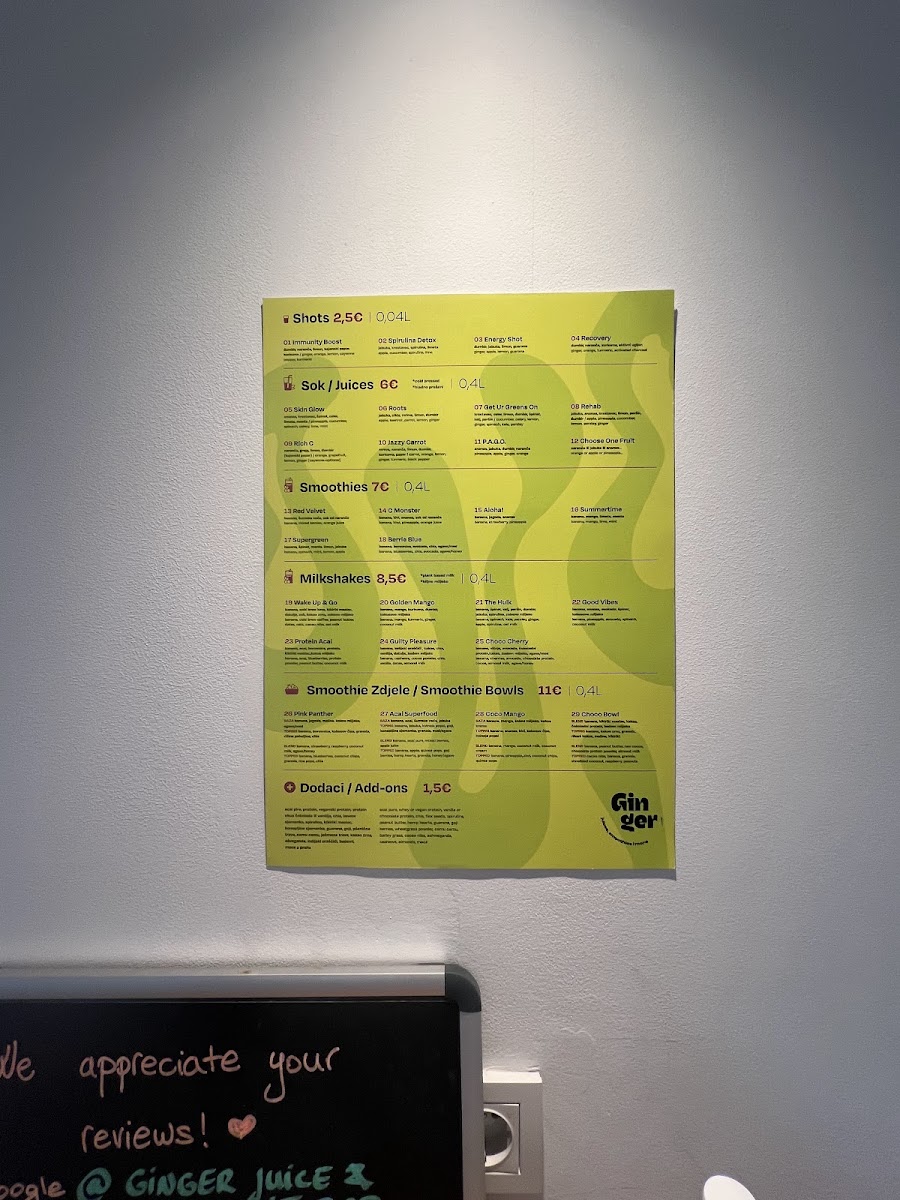 Ginger juice & smoothie bar Menu 9