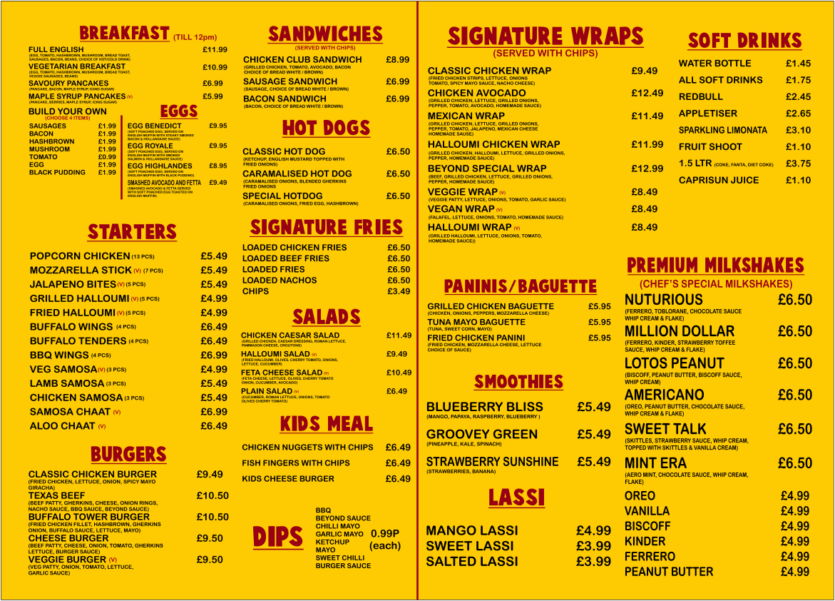 Beyond Cafe & Cakes Menu 1