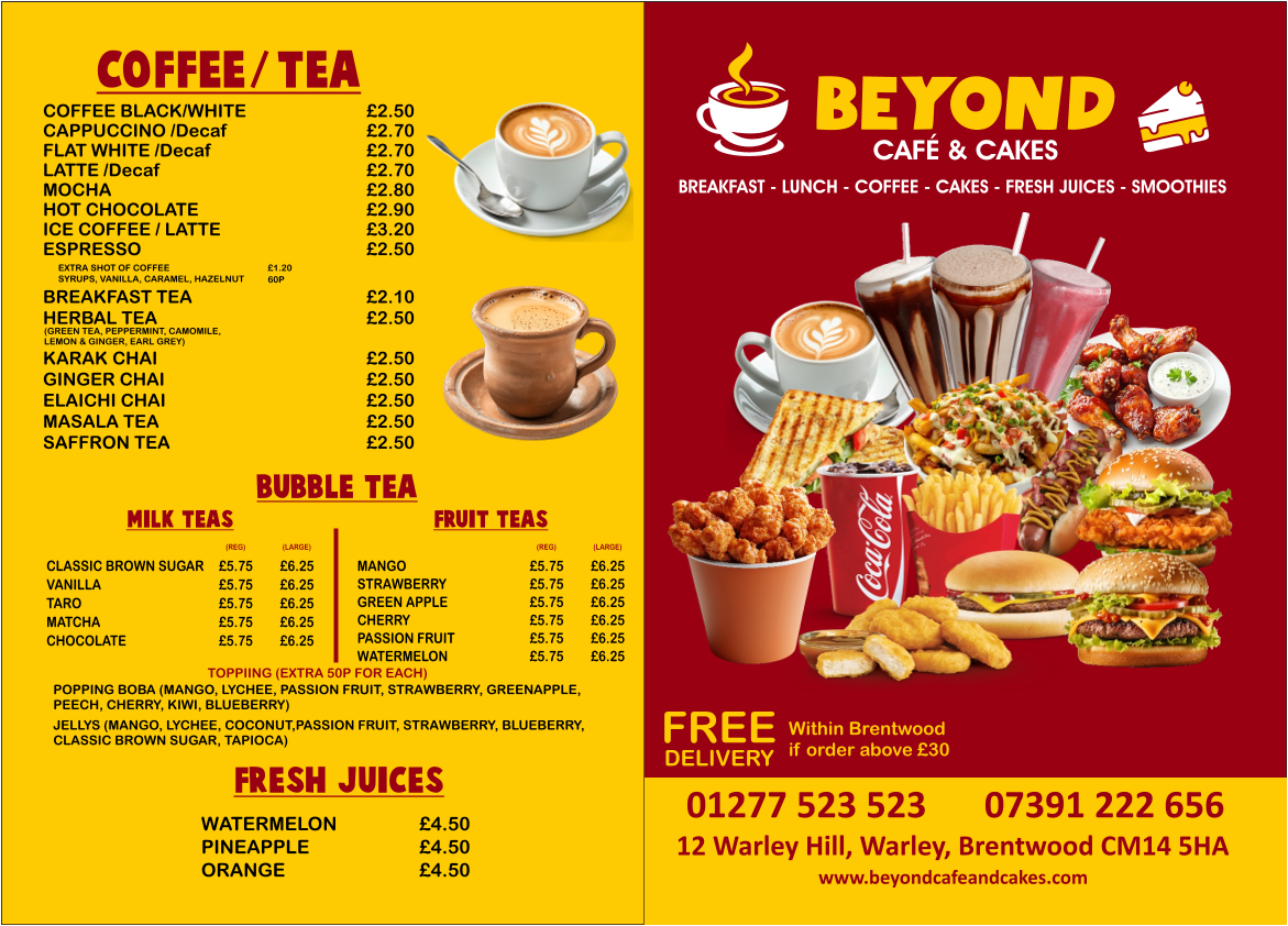 Beyond Cafe & Cakes Menu 2
