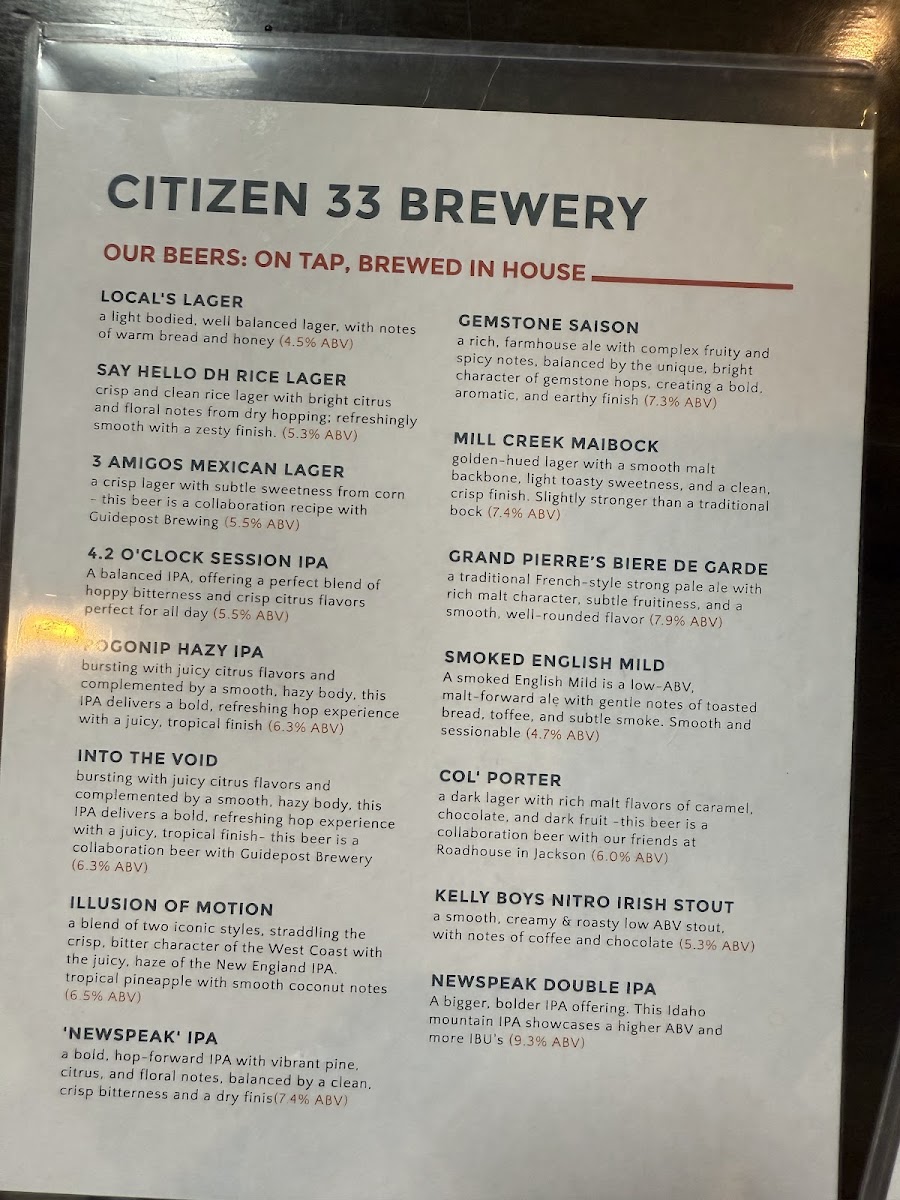 Citizen 33 Brewery Menu 3