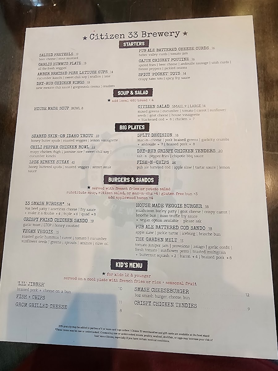Citizen 33 Brewery Menu 4