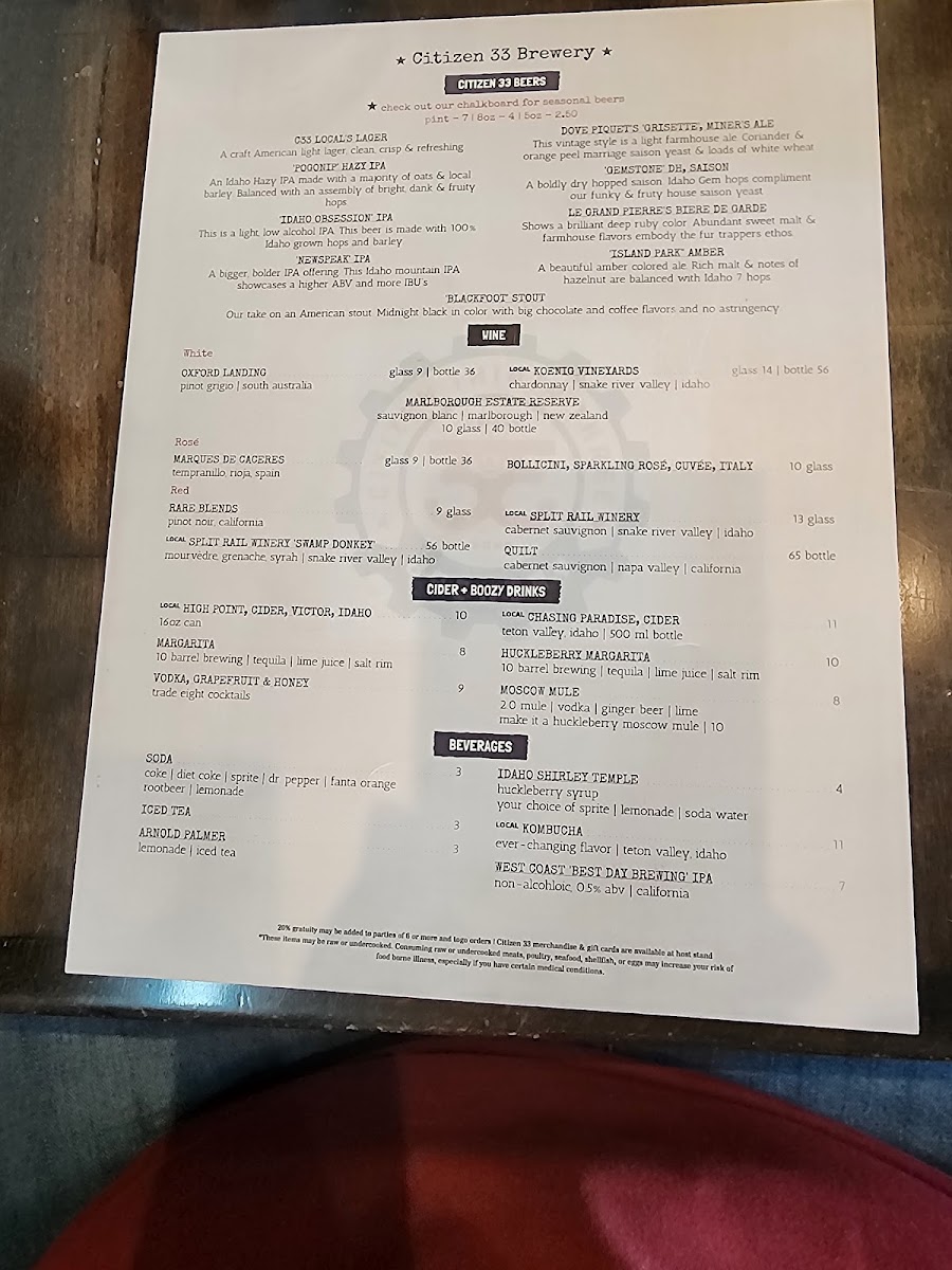 Citizen 33 Brewery Menu 6