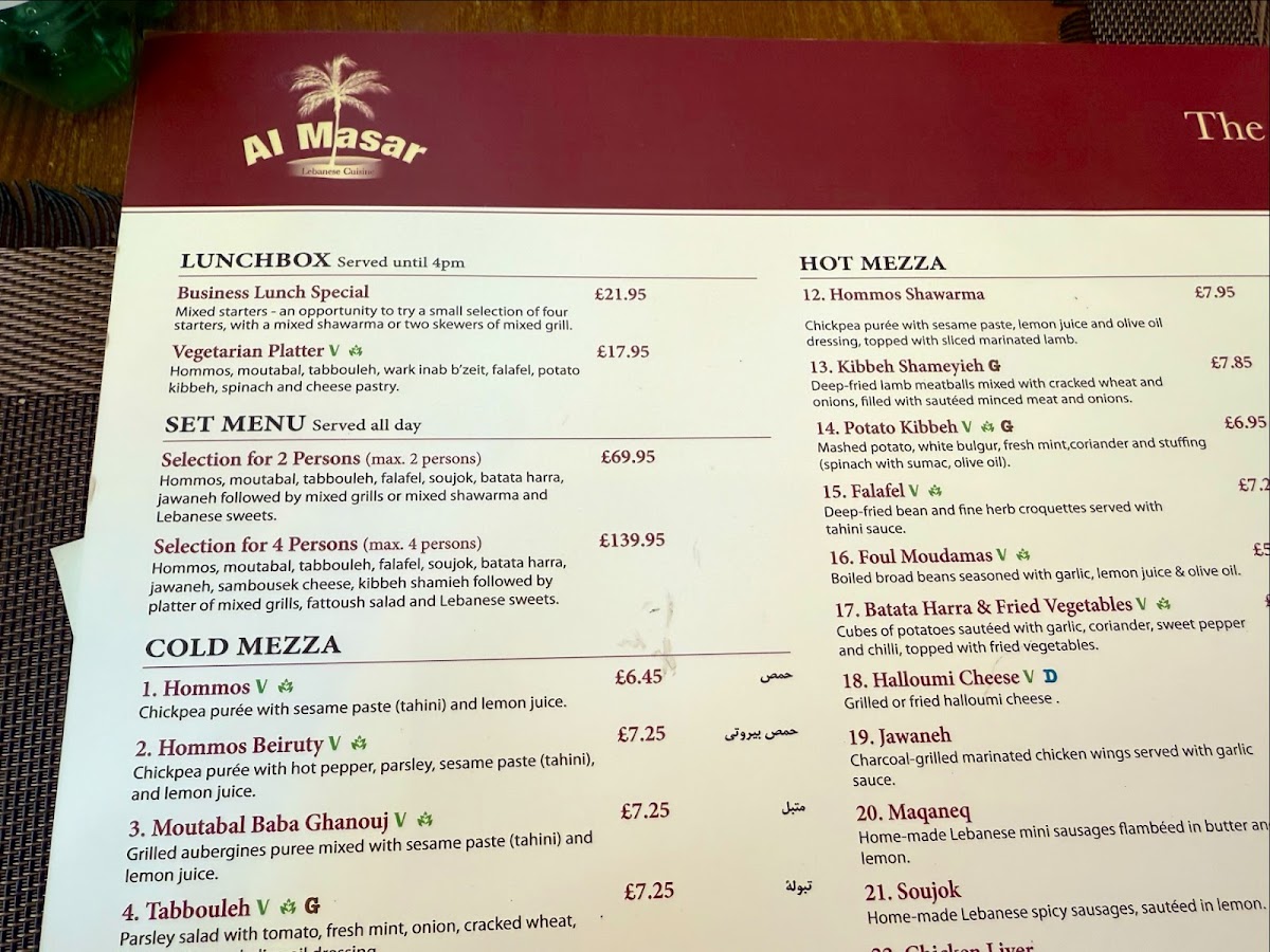 Al Masar Lebanese Restaurant Menu 1