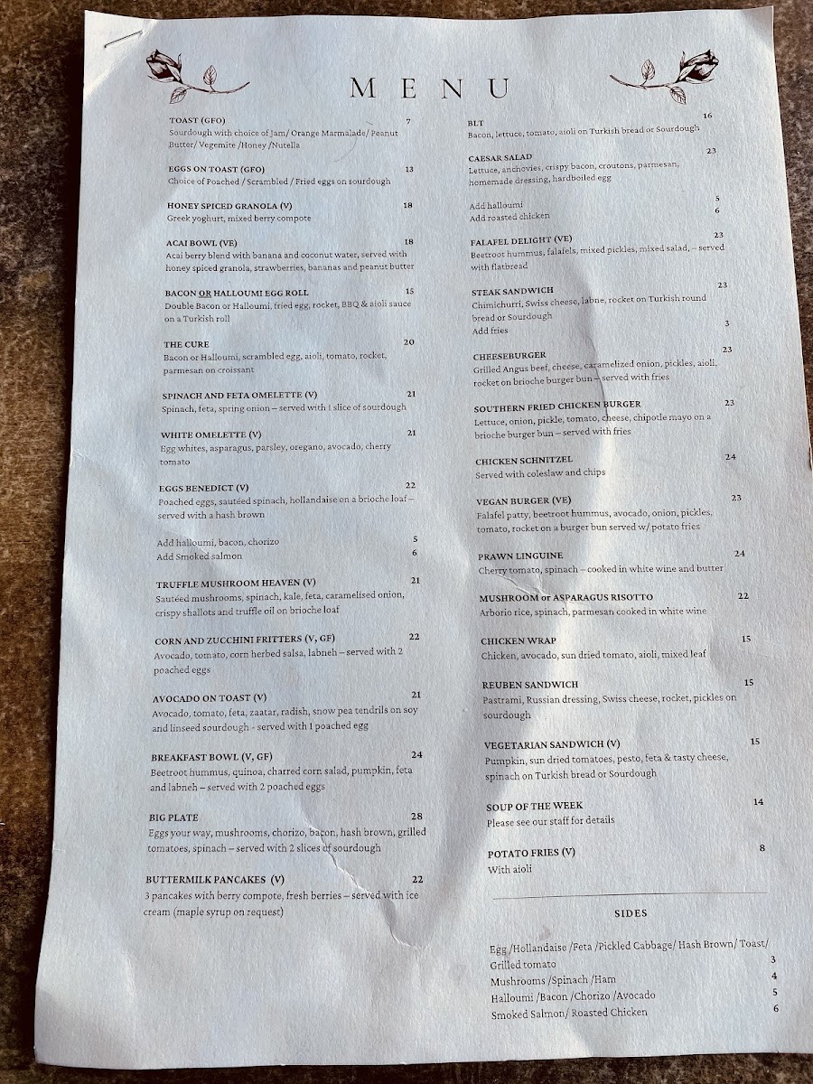 The Old Rosebud Menu 1