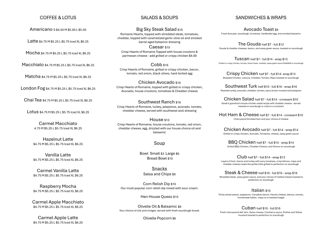 Peckish Cafe & Coffeehouse at The Hen House Menu 1