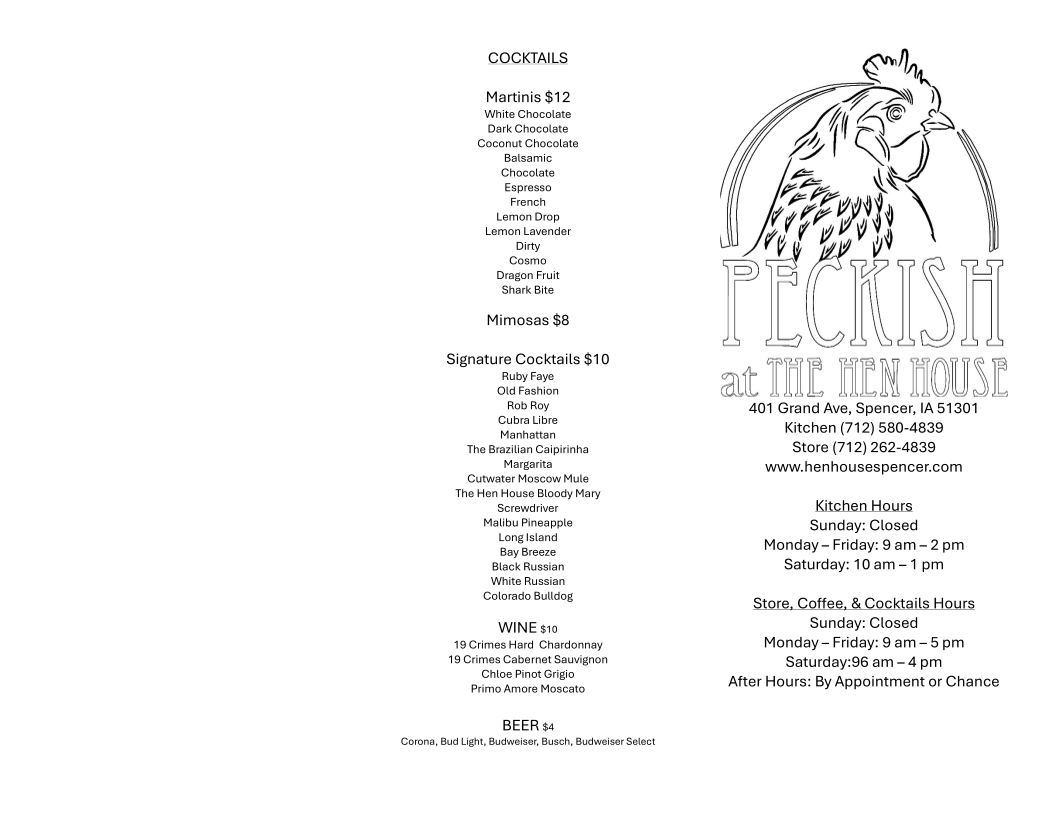 Peckish Cafe & Coffeehouse at The Hen House Menu 2