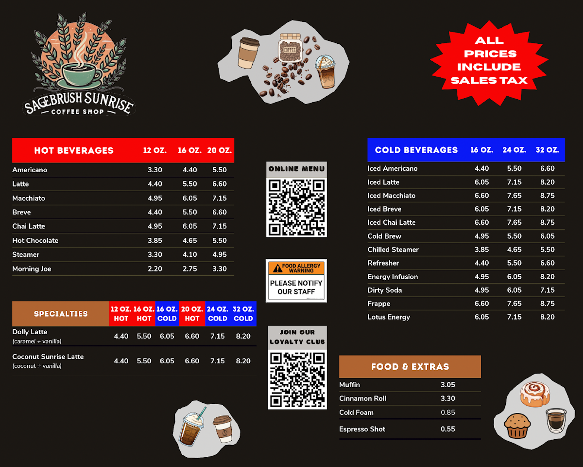 Sagebrush Sunrise Coffee Co. Menu 1
