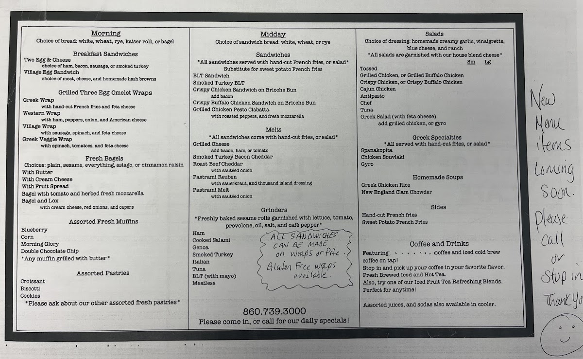 Village Cafe Menu 1