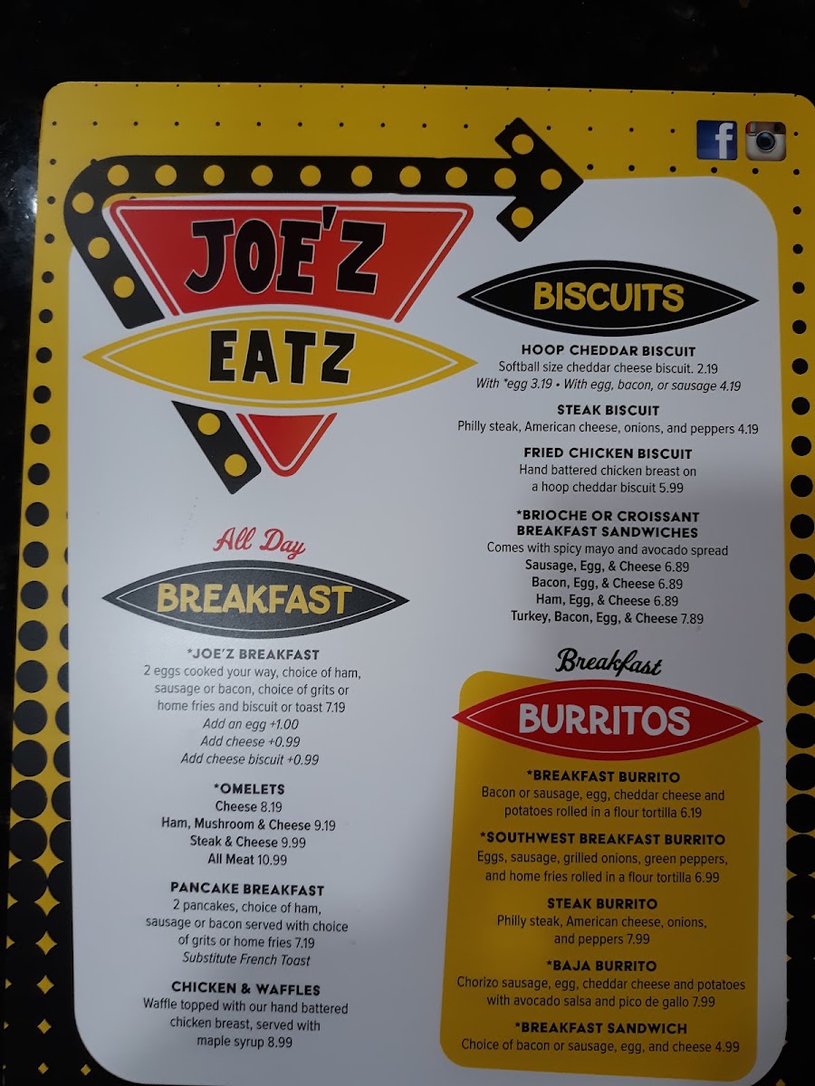 Joe'z Eatz Menu 1