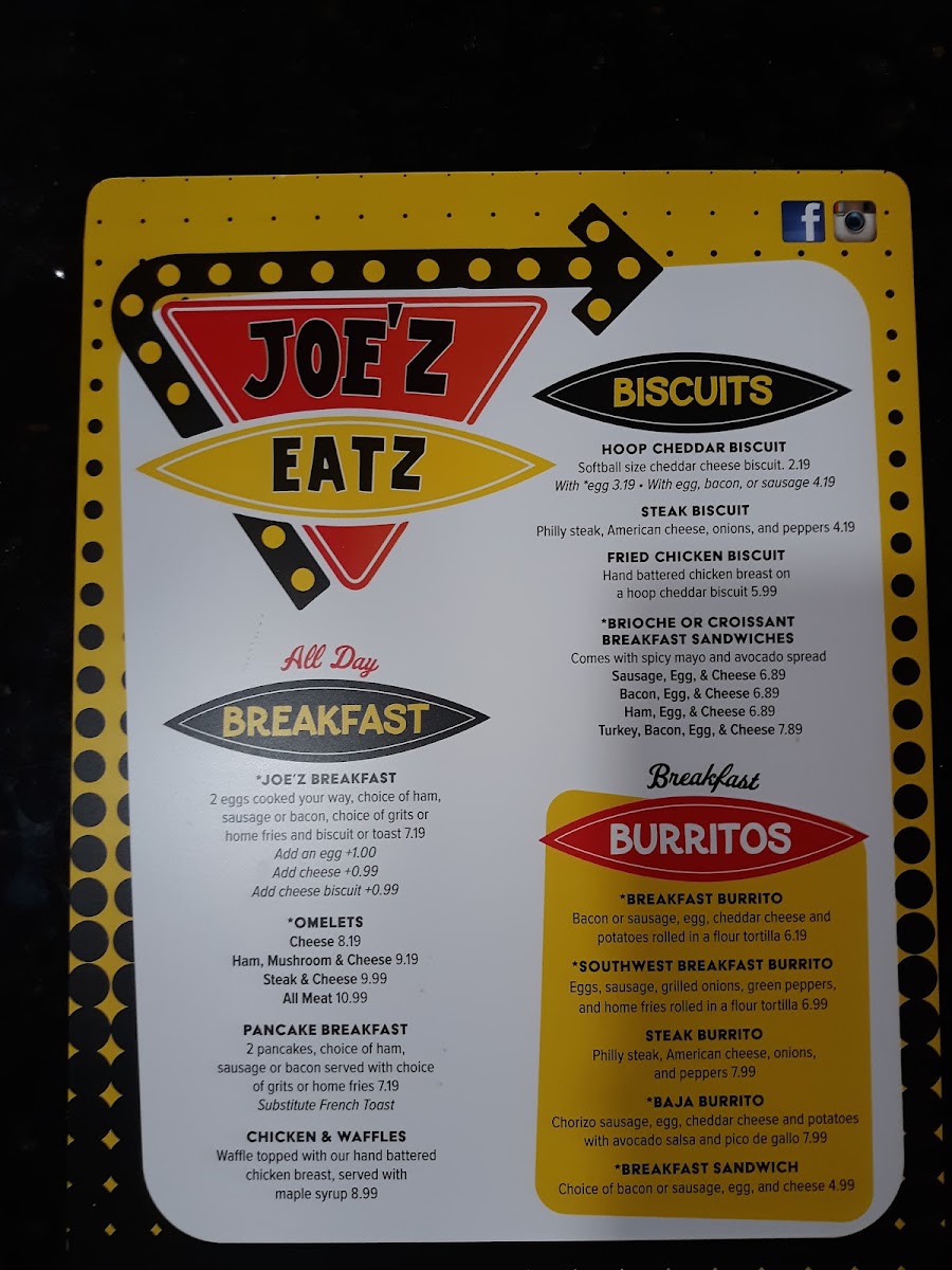 Joe'z Eatz Menu 2
