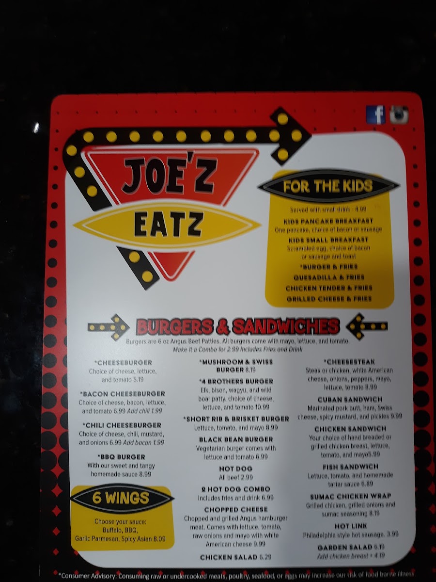 Joe'z Eatz Menu 3