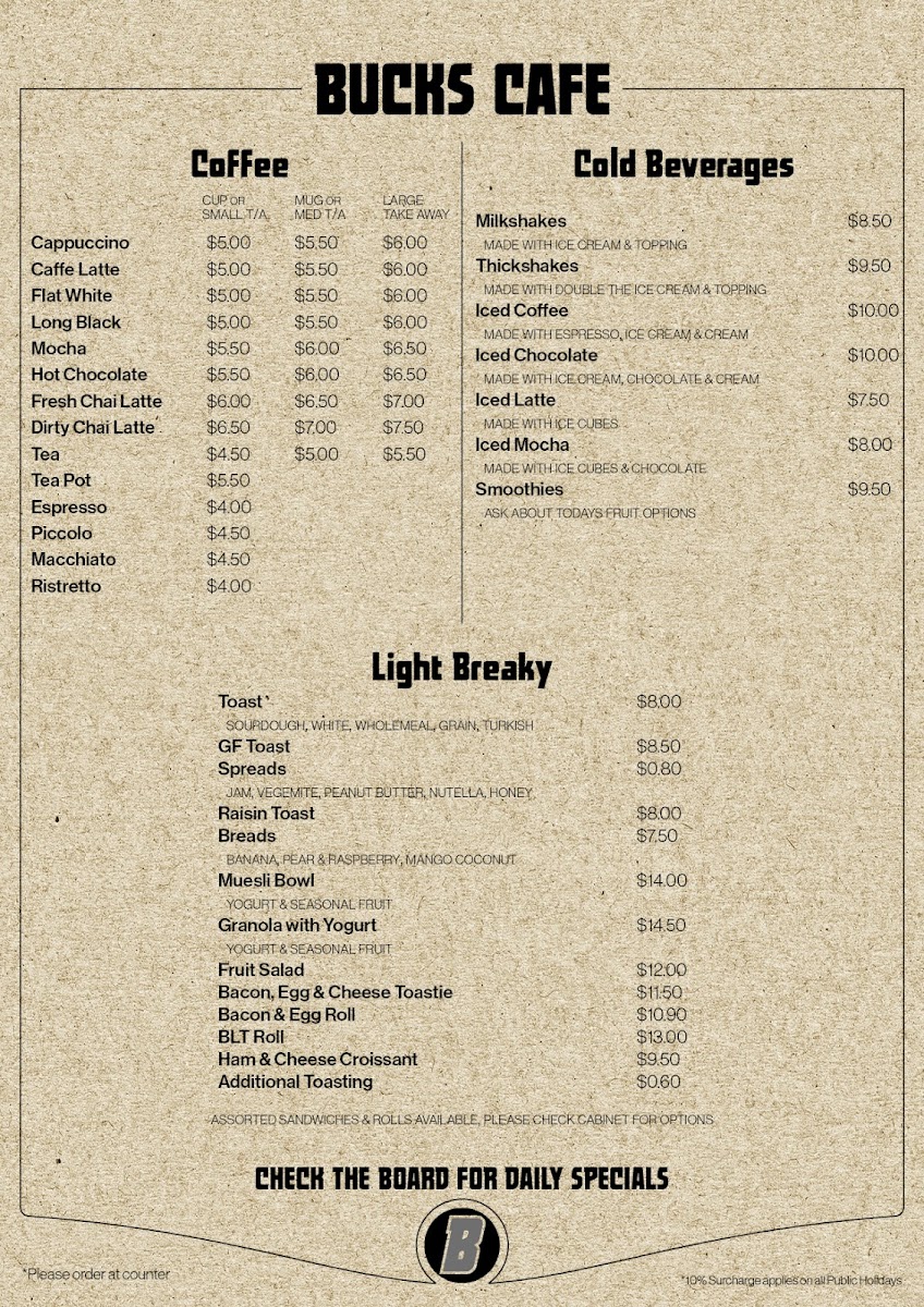 Buck's Cafe Menu 1