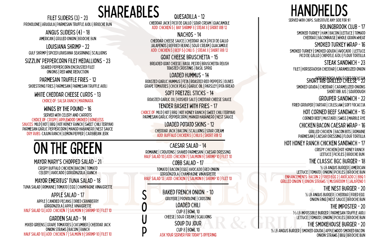 The Nest Bar & Grill Menu 1