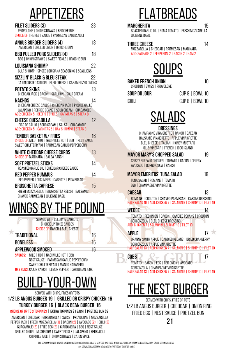 The Nest Bar & Grill Menu 2