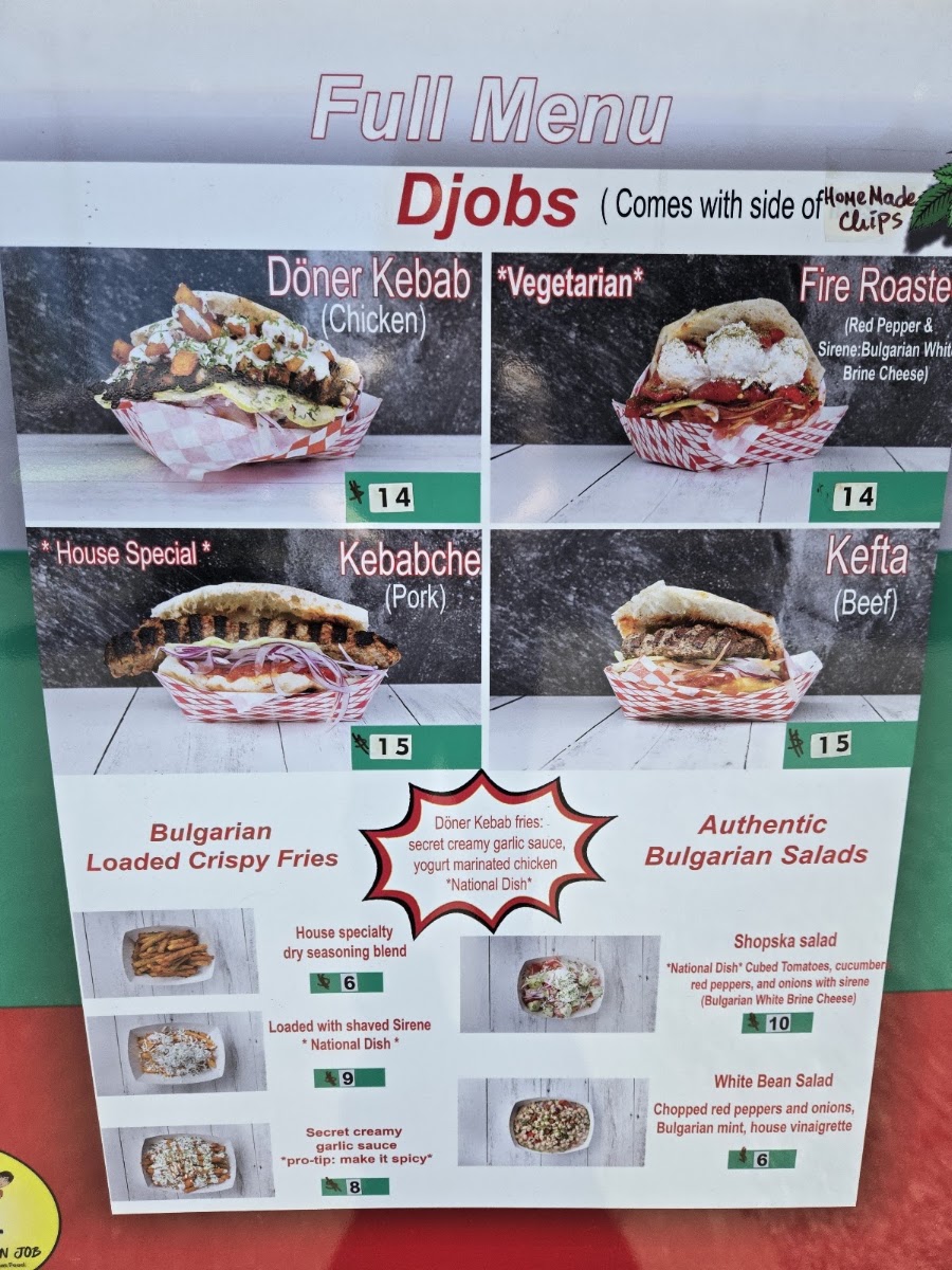 THE BULGARIAN JOB Menu 3