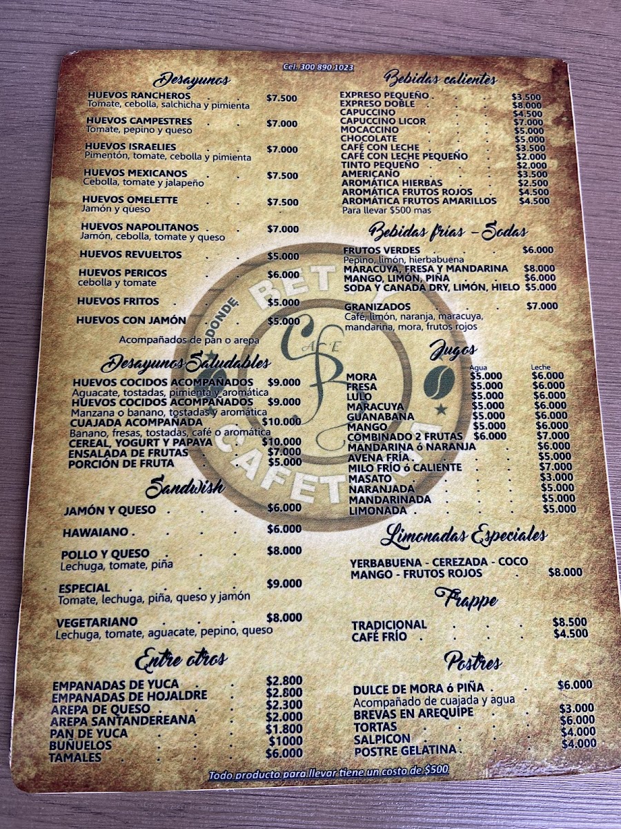 Cafetería Betty Menu 6