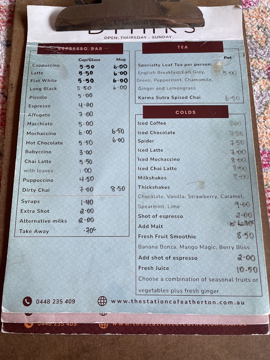 The Station Cafe Menu 1