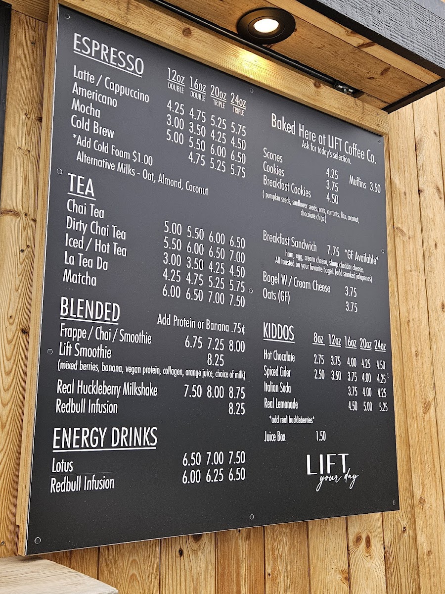 Lift Coffee Co. Menu 1