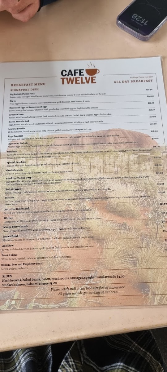 Cafe Twelve Menu 1