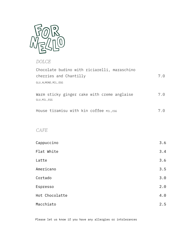 Fornello Menu 1