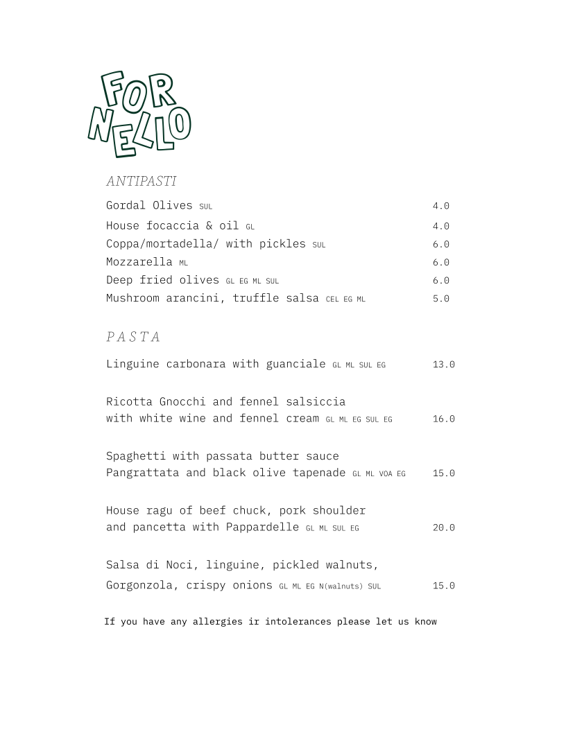 Fornello Menu 2