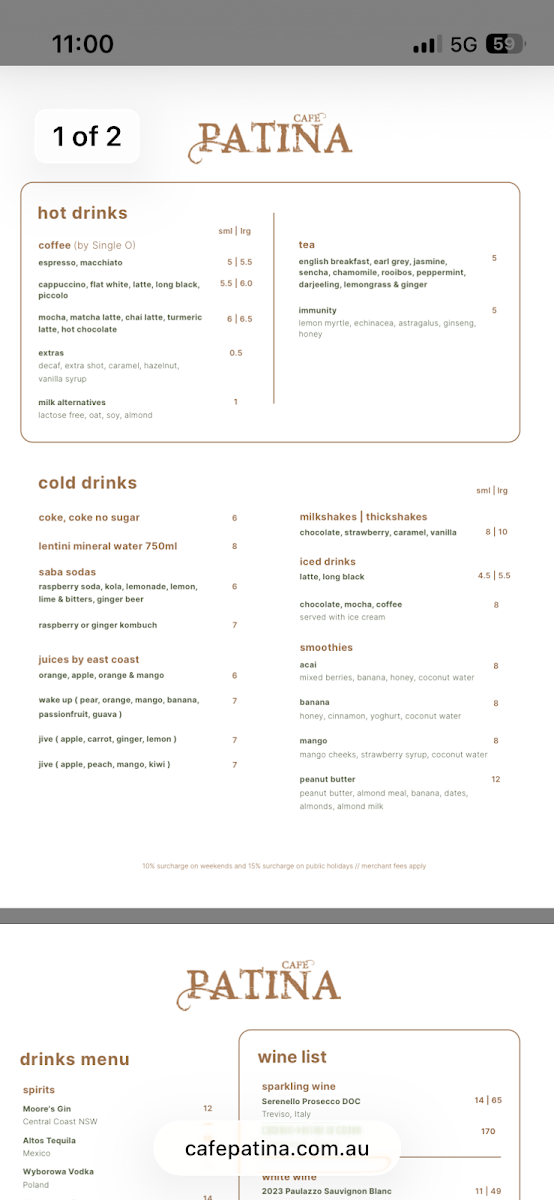 Cafe Patina Menu 2