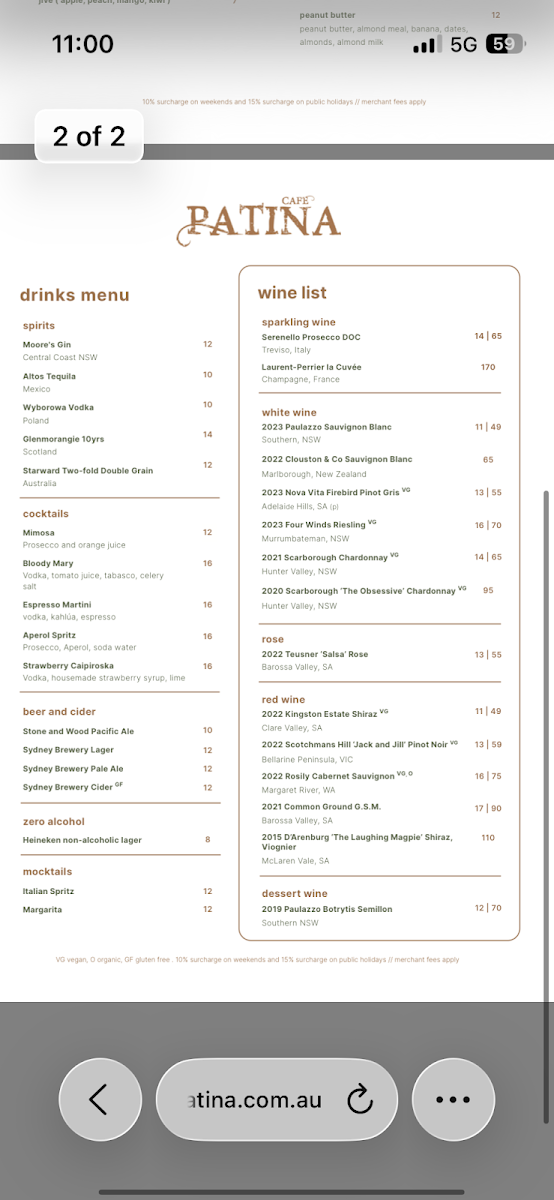 Cafe Patina Menu 3