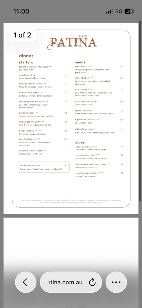Cafe Patina Menu 6