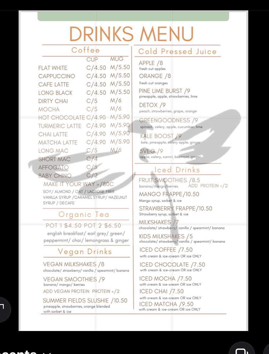 Ellie's Cafe Menu 2