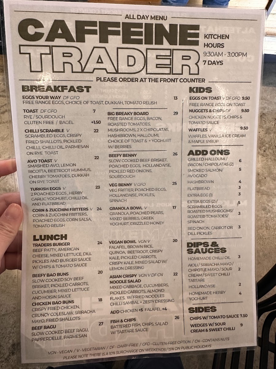 Caffeine Trader Menu 1