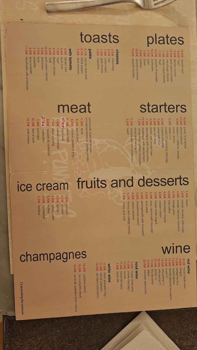 Restaurant Can Punyetes Menu 1