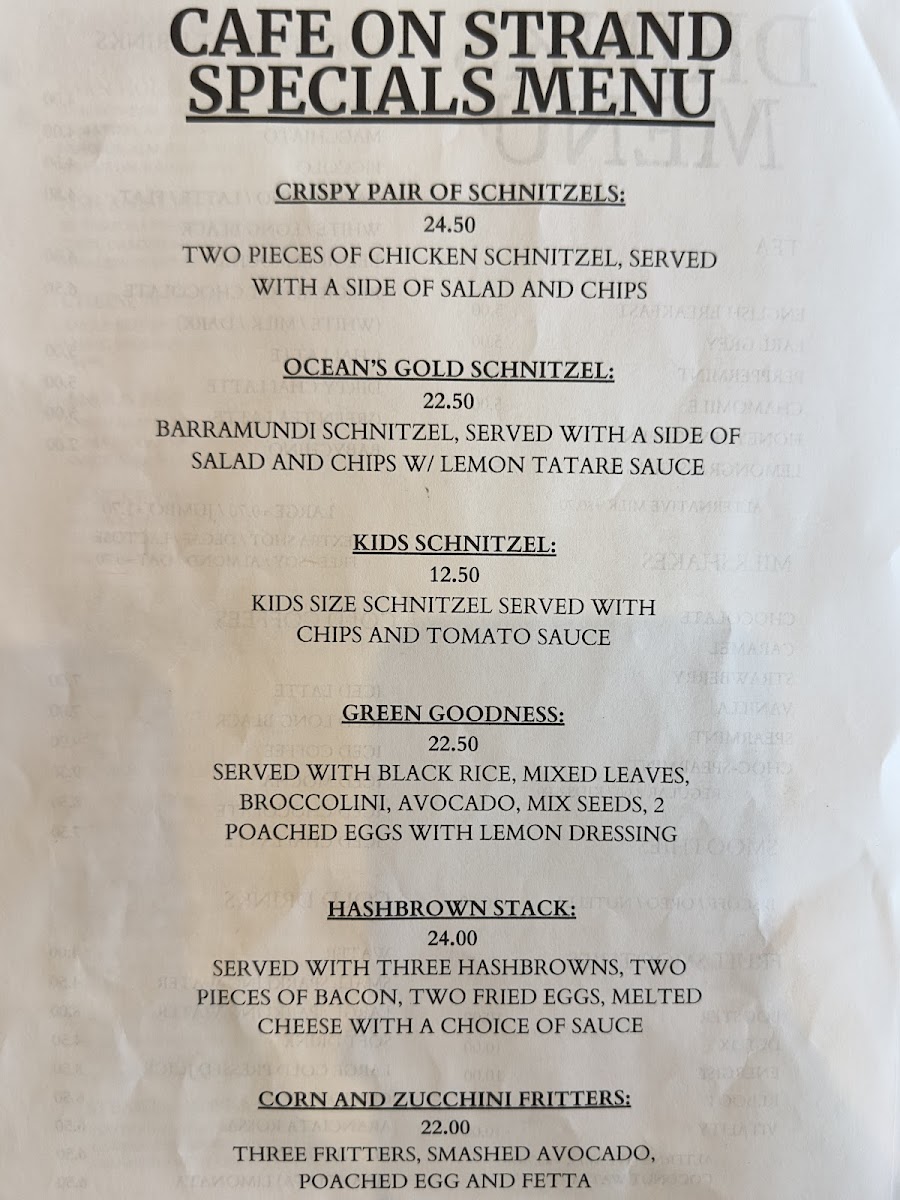 Cafe on Strand Menu 2