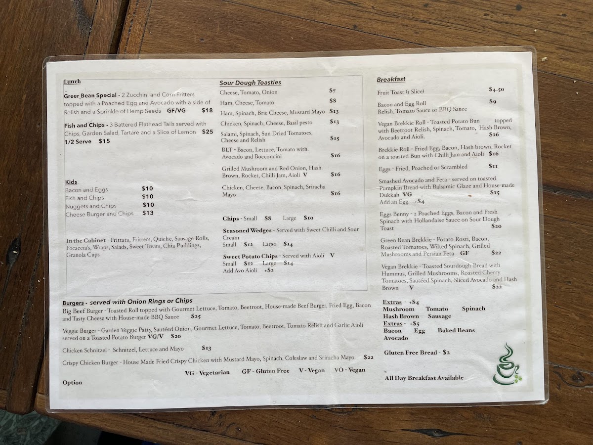 Green Bean Cafe Menu 1