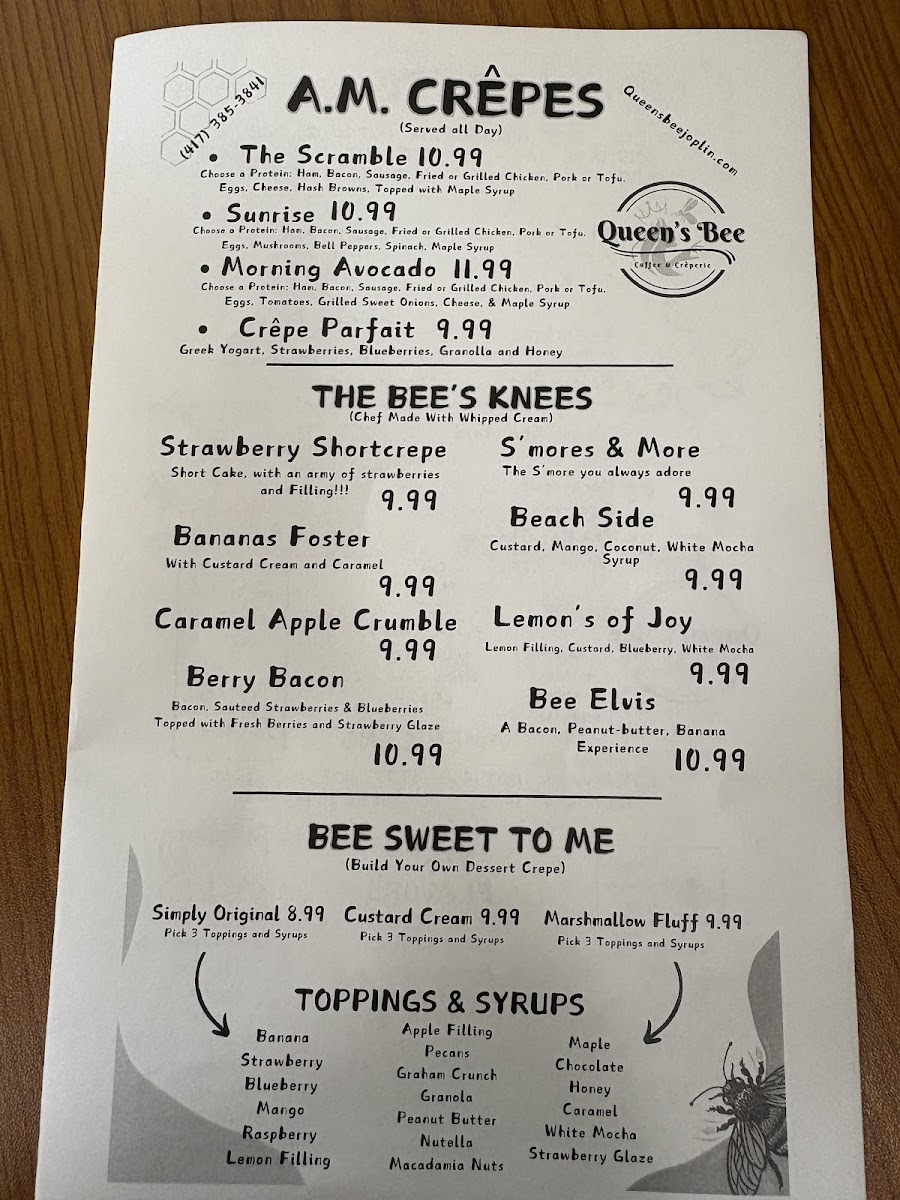 Queen's Bee Coffee & Creperie Menu 1