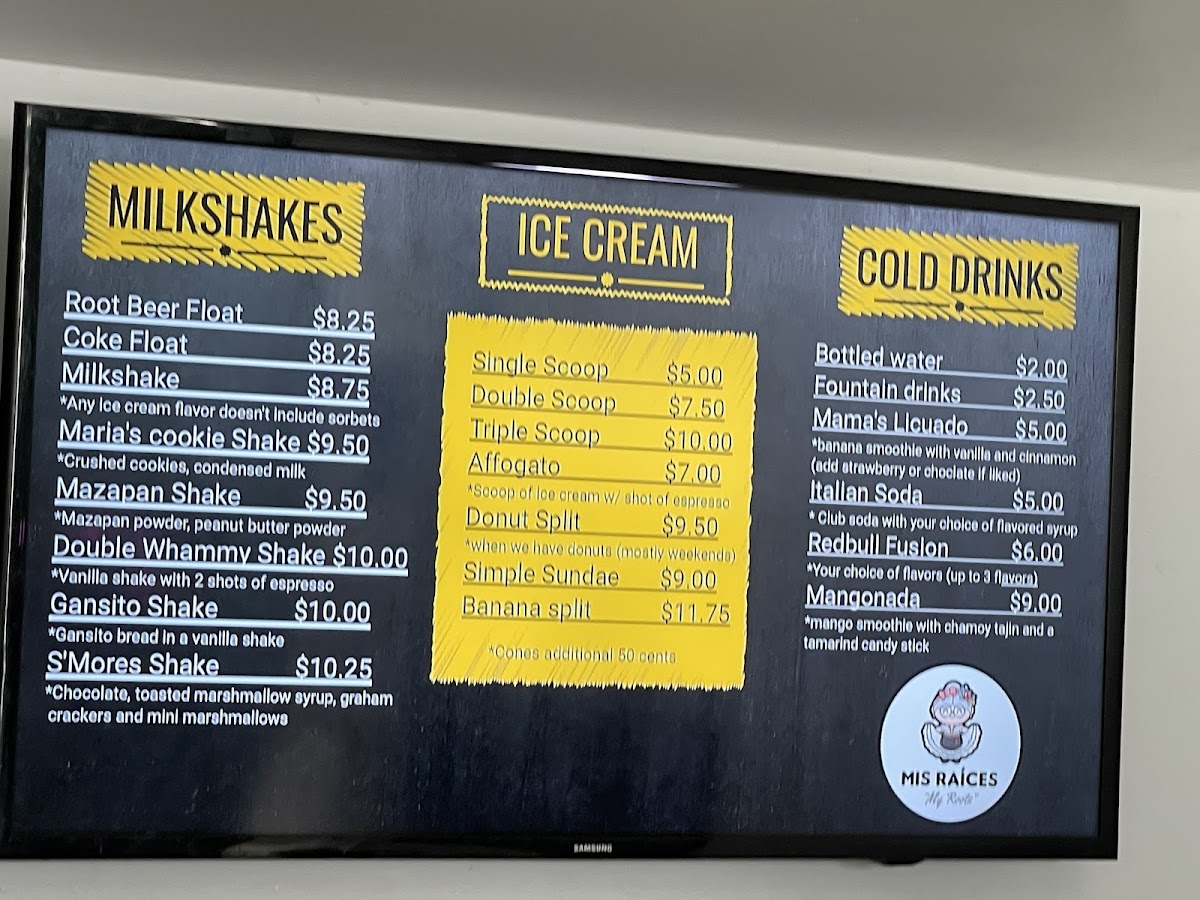 Mis Raices “Coffee & Ice cream Shop” Menu 1