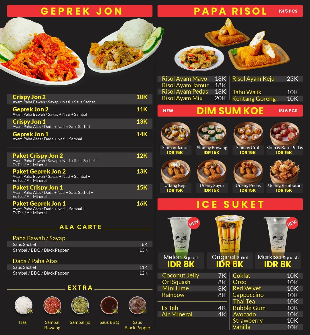 Geprek Jon x Papa Risol Wendit Menu 1