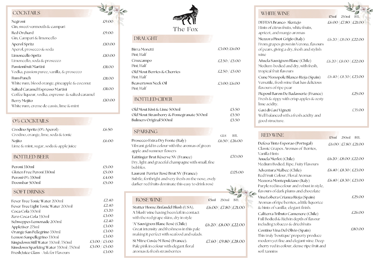 The Fox Menu 1