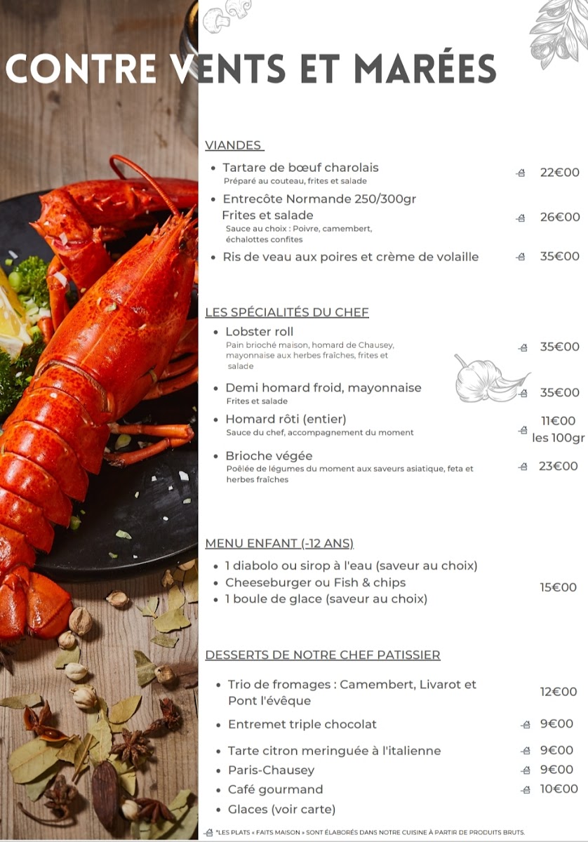Contre Vents et Marées Menu 1