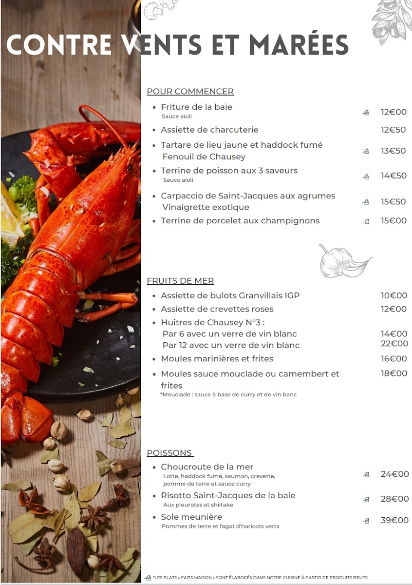 Contre Vents et Marées Menu 2