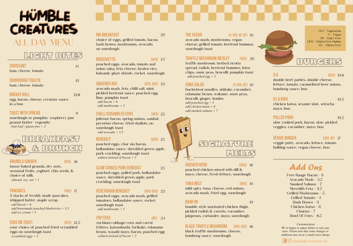 Humble Creatures Menu 1