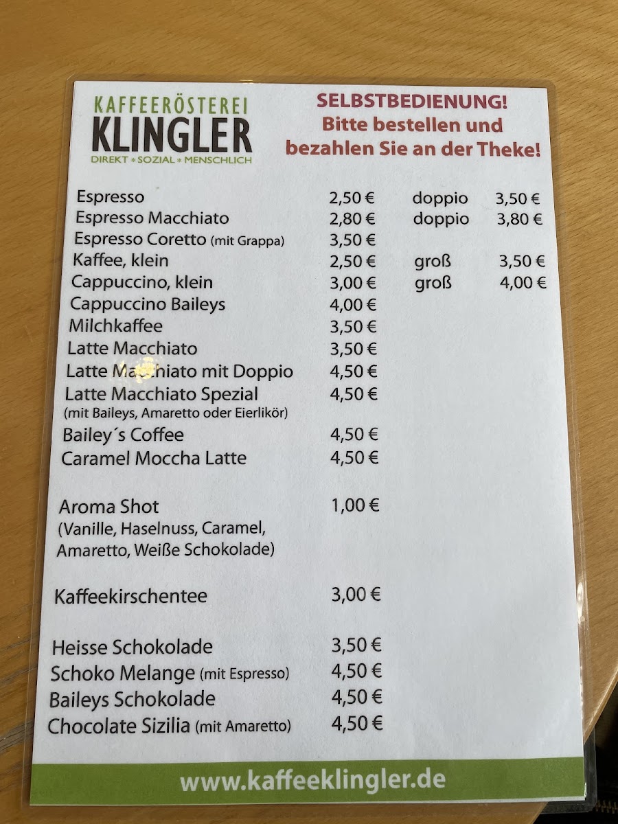 Kaffeerösterei Klingler Menu 3