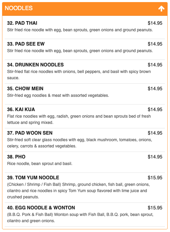 Chao Praya Thai Food Menu 1