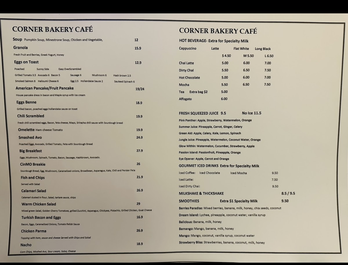 Corner Bakery Cafe Menu 2