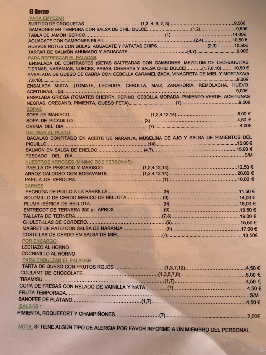 Restaurante el Horno Menu 1