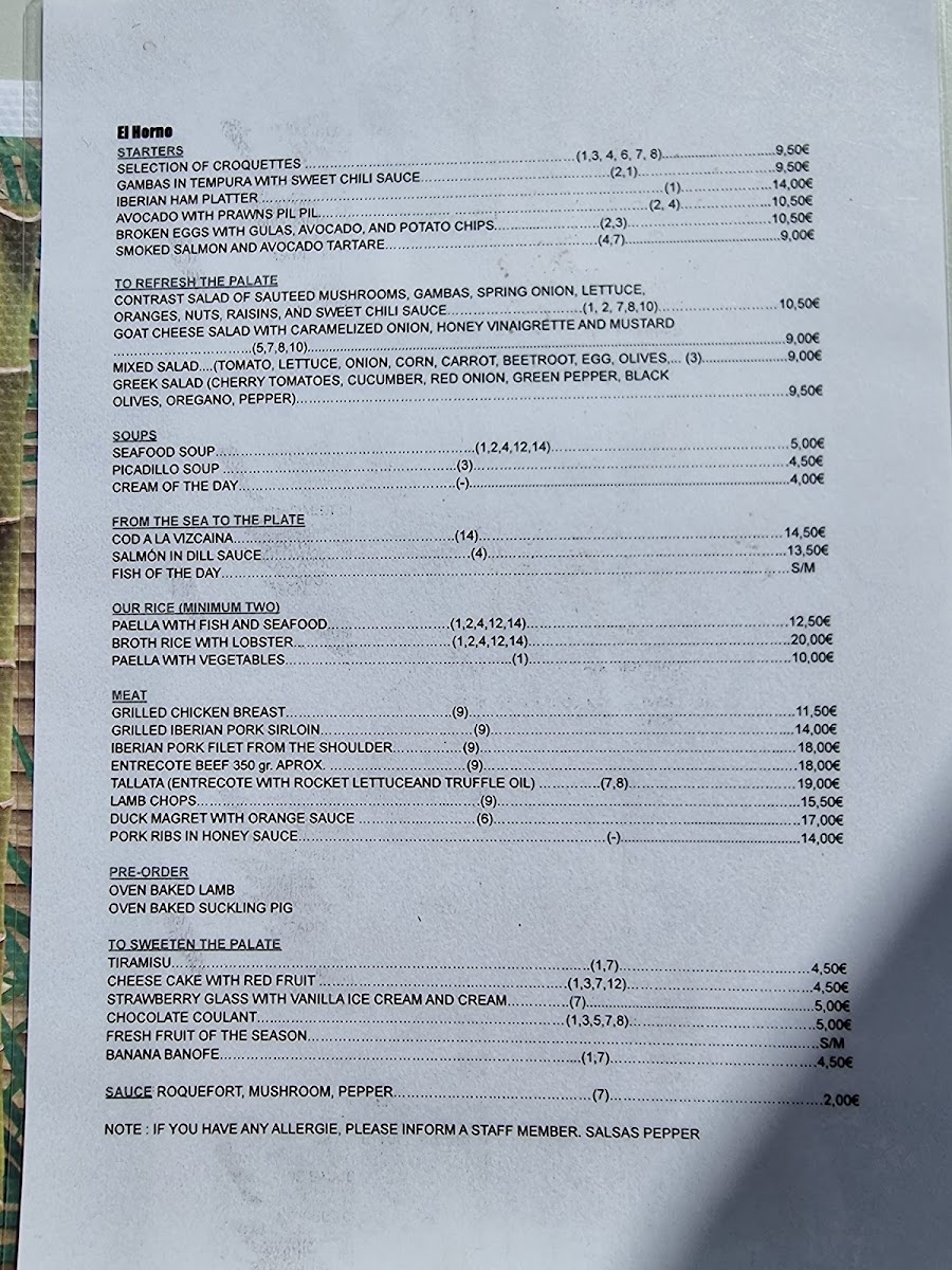 Restaurante el Horno Menu 2