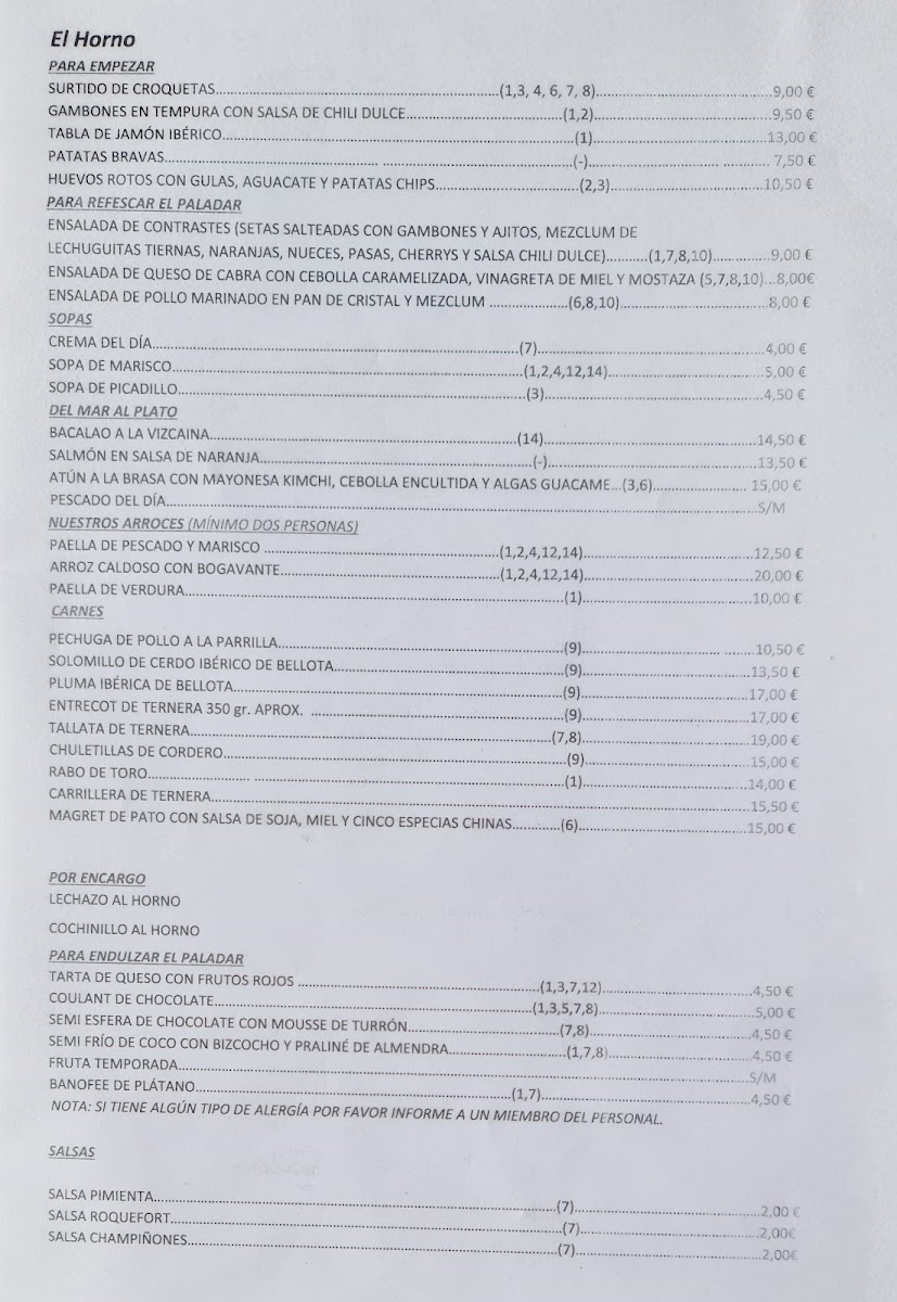 Restaurante el Horno Menu 3