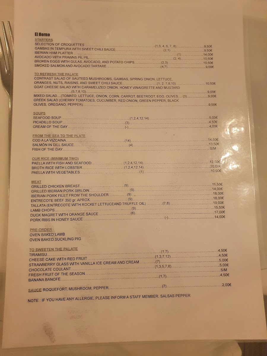 Restaurante el Horno Menu 6